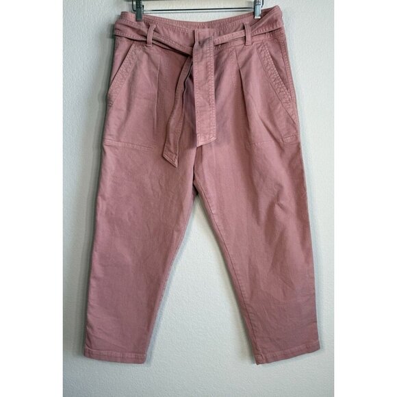 Loft Tie Waist Straight Pants Pleat Front High Rise Pink Casual Women’s‎ Size 12 - Picture 6 of 11